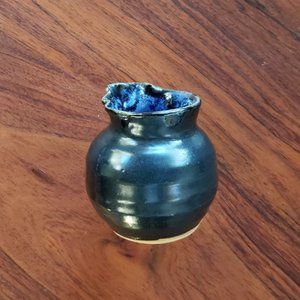 Hand Thrown Clay Vase, Onyx & Midnight Blue